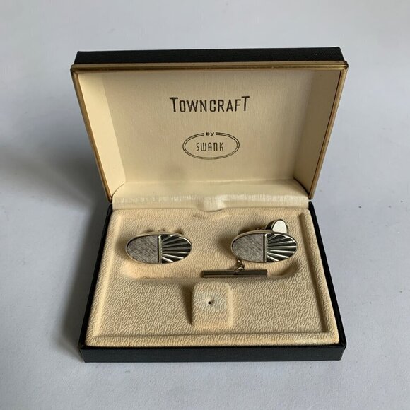 Towncraft by Swank Vintage Cufflinks and Tie Clip In Box - Picture 2 of 3
